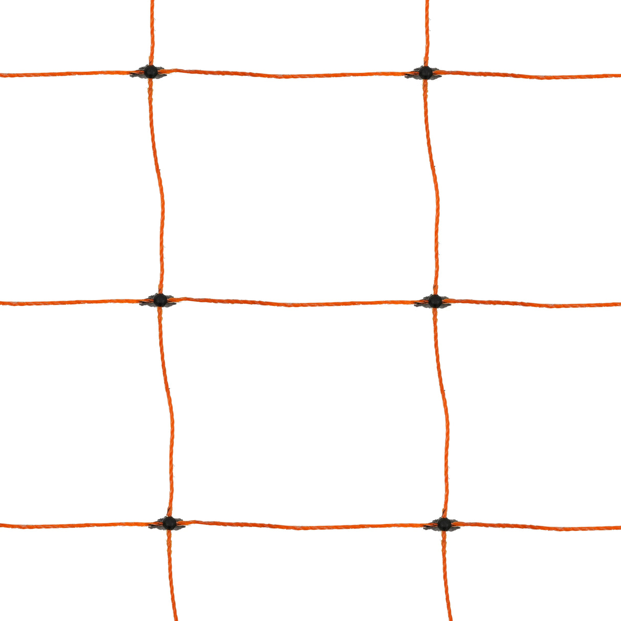 Electric poultry netting in bright orange with black connectors, featuring a grid pattern, ideal for secure poultry containment