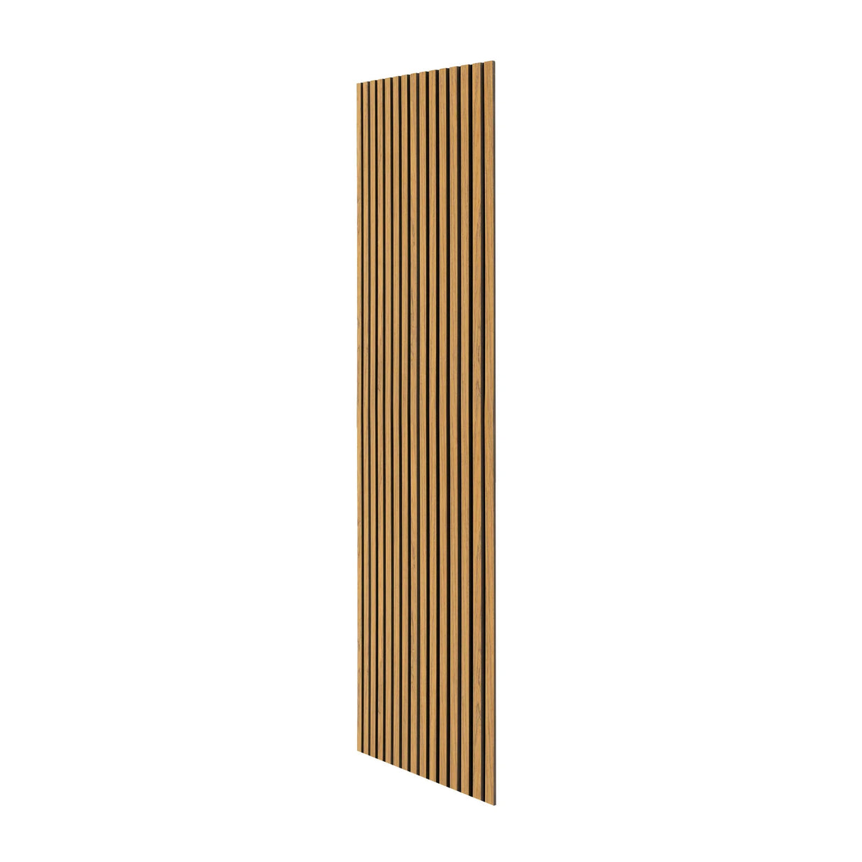 Acoustic slat wall panel in oak featuring vertical slats with a natural wood grain finish, ideal for sound absorption and aesthetics