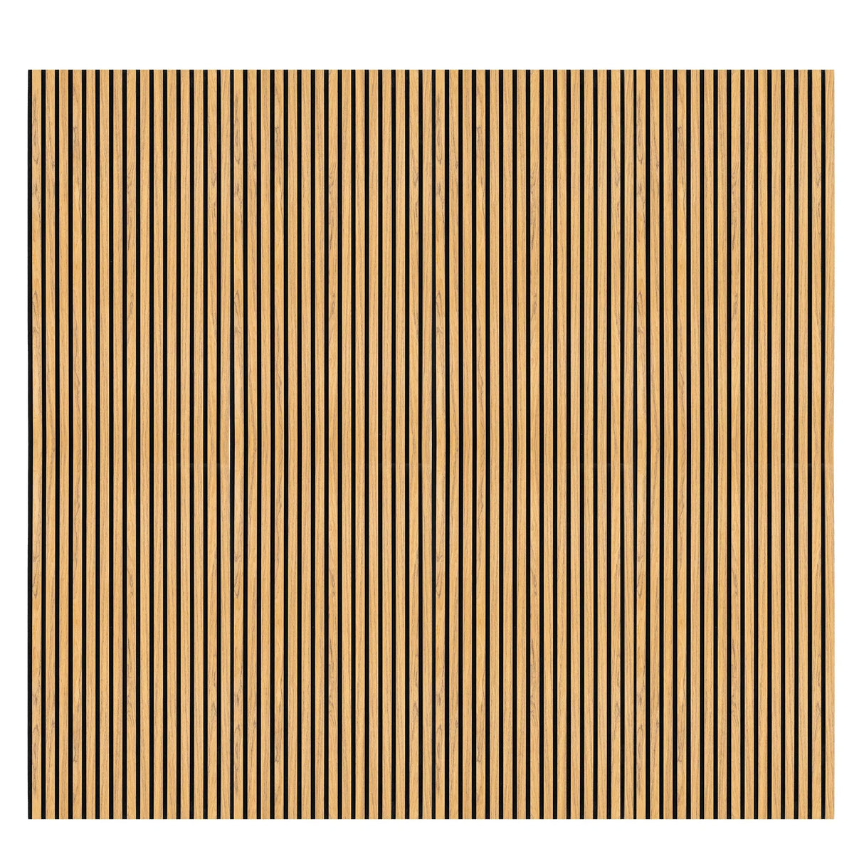 Acoustic slat wall panel in oak, featuring vertical slats with a smooth finish and natural wood grain, ideal for sound absorption
