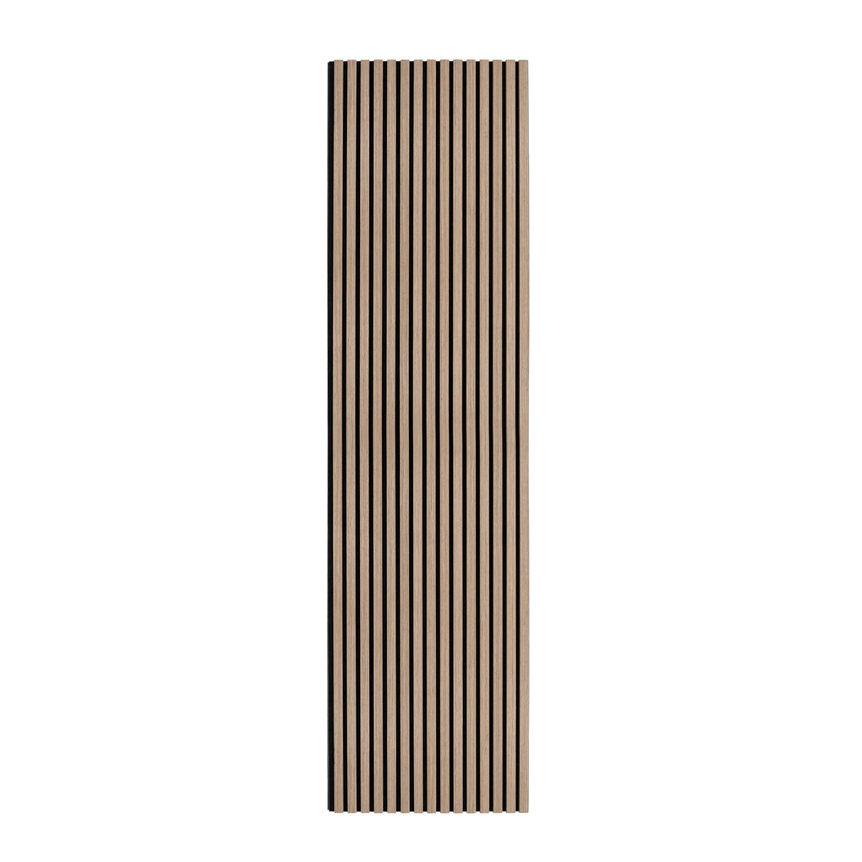 Acoustic slat wall panel in light walnut, featuring vertical grooves and a smooth finish, ideal for sound absorption and aesthetic appeal