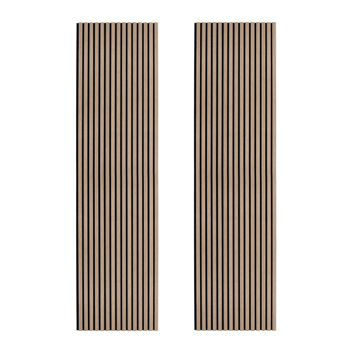 Light walnut acoustic slat wall panels featuring a vertical slat design, enhancing sound absorption and aesthetic appeal