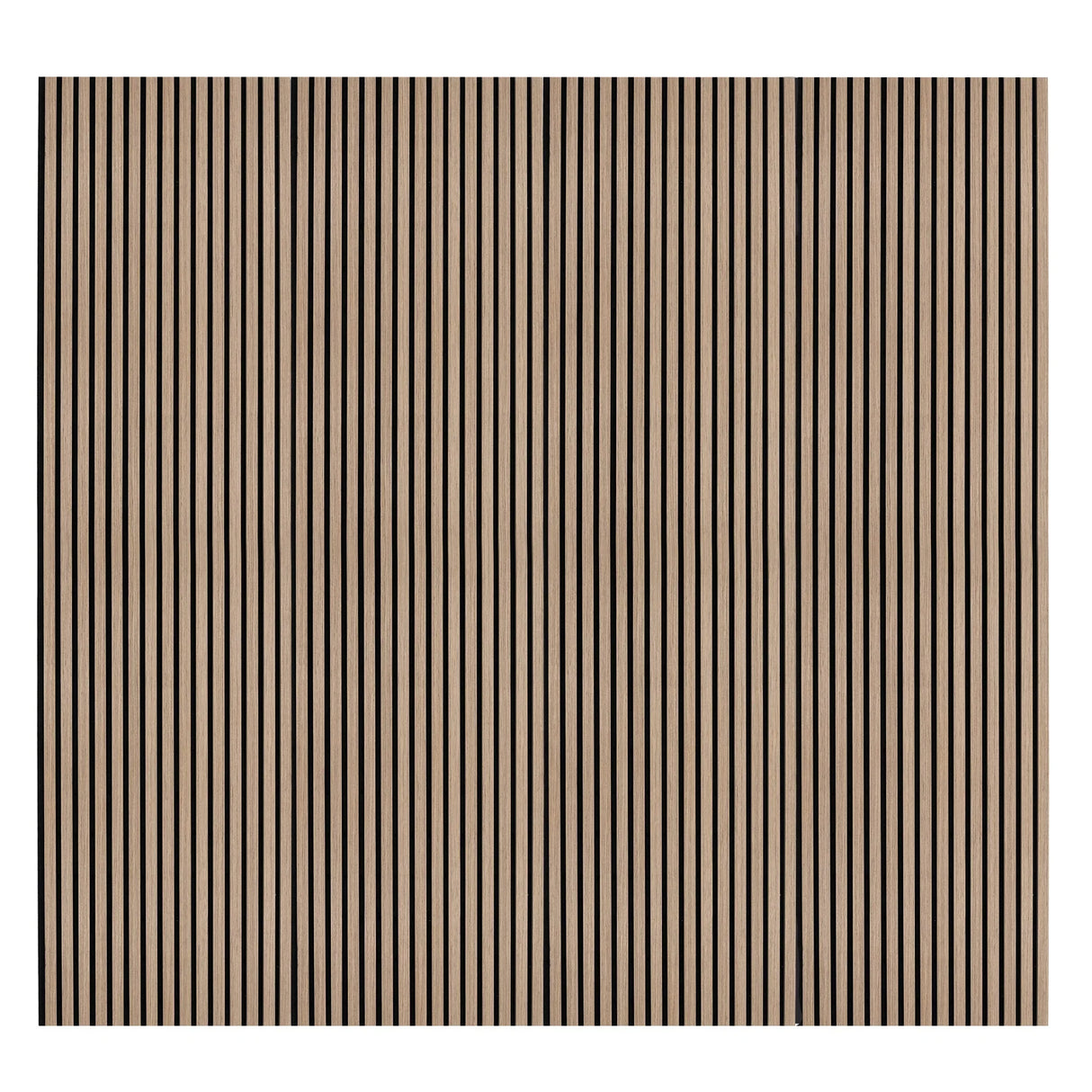 Light walnut acoustic slat wall panels featuring a vertical striped design, enhancing sound absorption and adding warmth to any space
