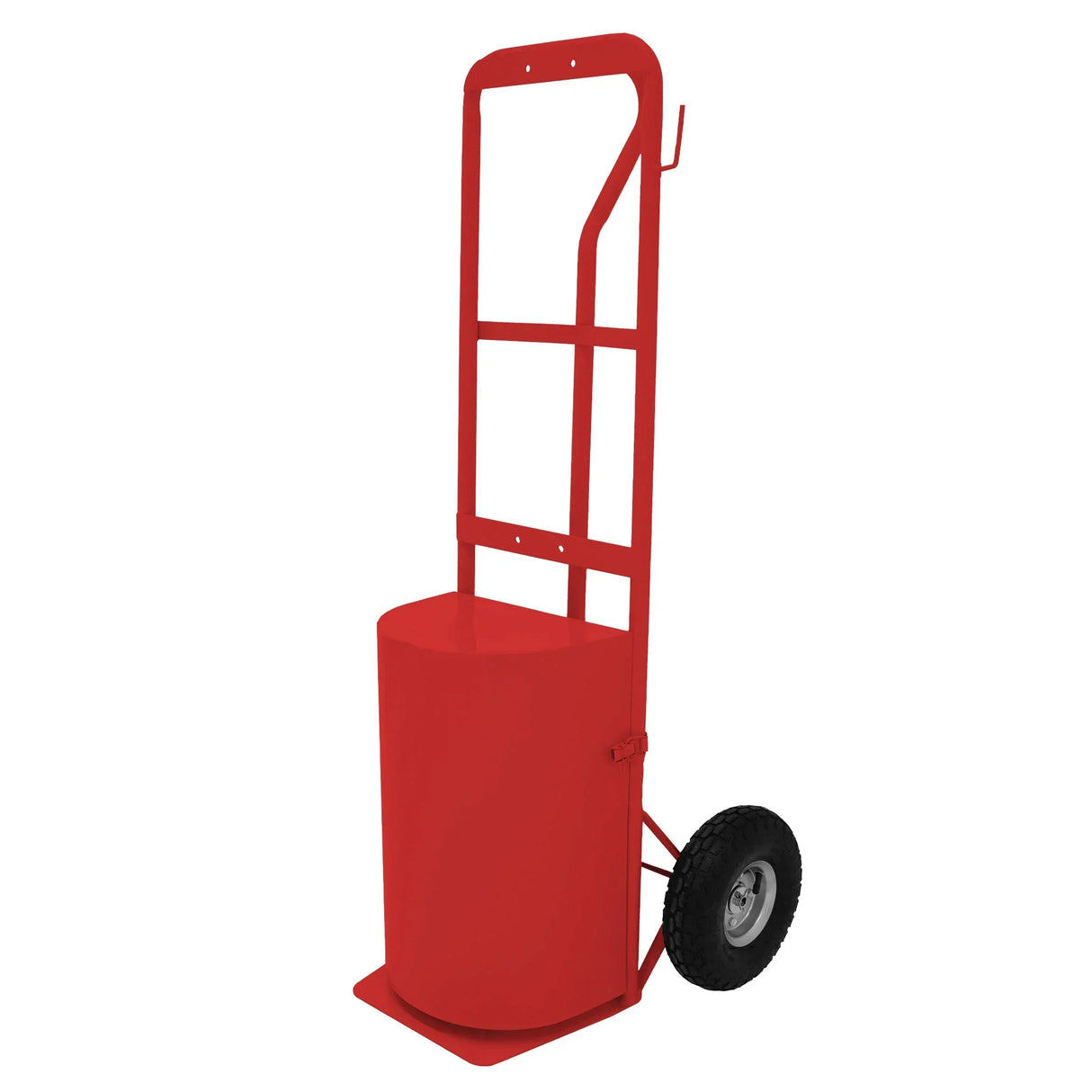 Deluxe portable horse shower in bright red, featuring a sturdy wheeled base and tall handle for easy mobility and storage