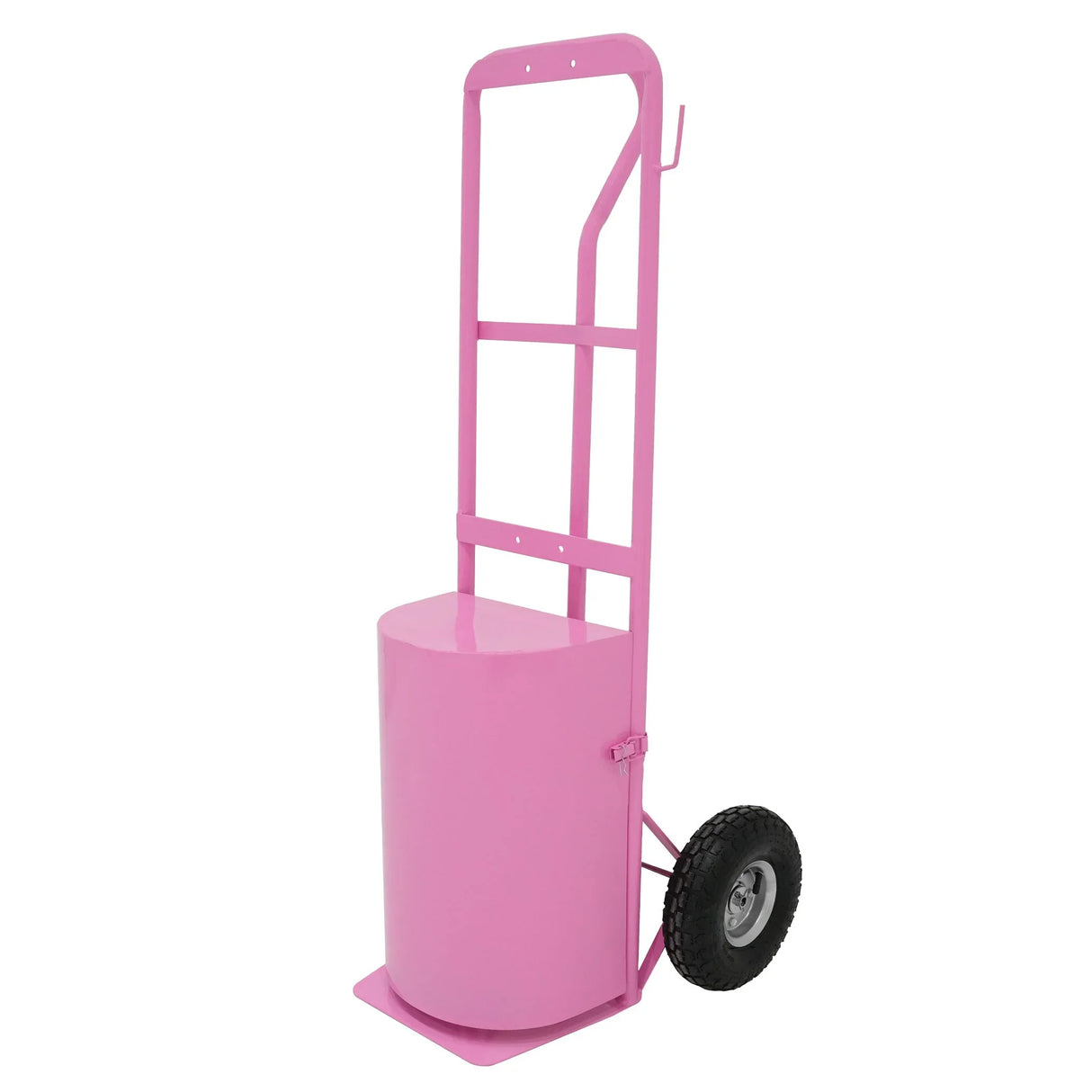 Deluxe Portable Horse Shower in vibrant pink, featuring a sturdy cylindrical tank on a wheeled cart for easy mobility and use