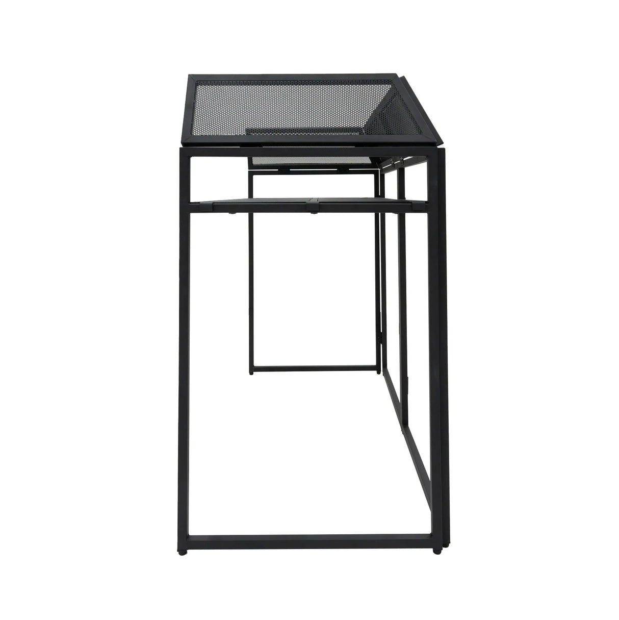 Sleek black metal DJ Disco Booth Pro with a mesh top, featuring a modern design and sturdy frame for professional use