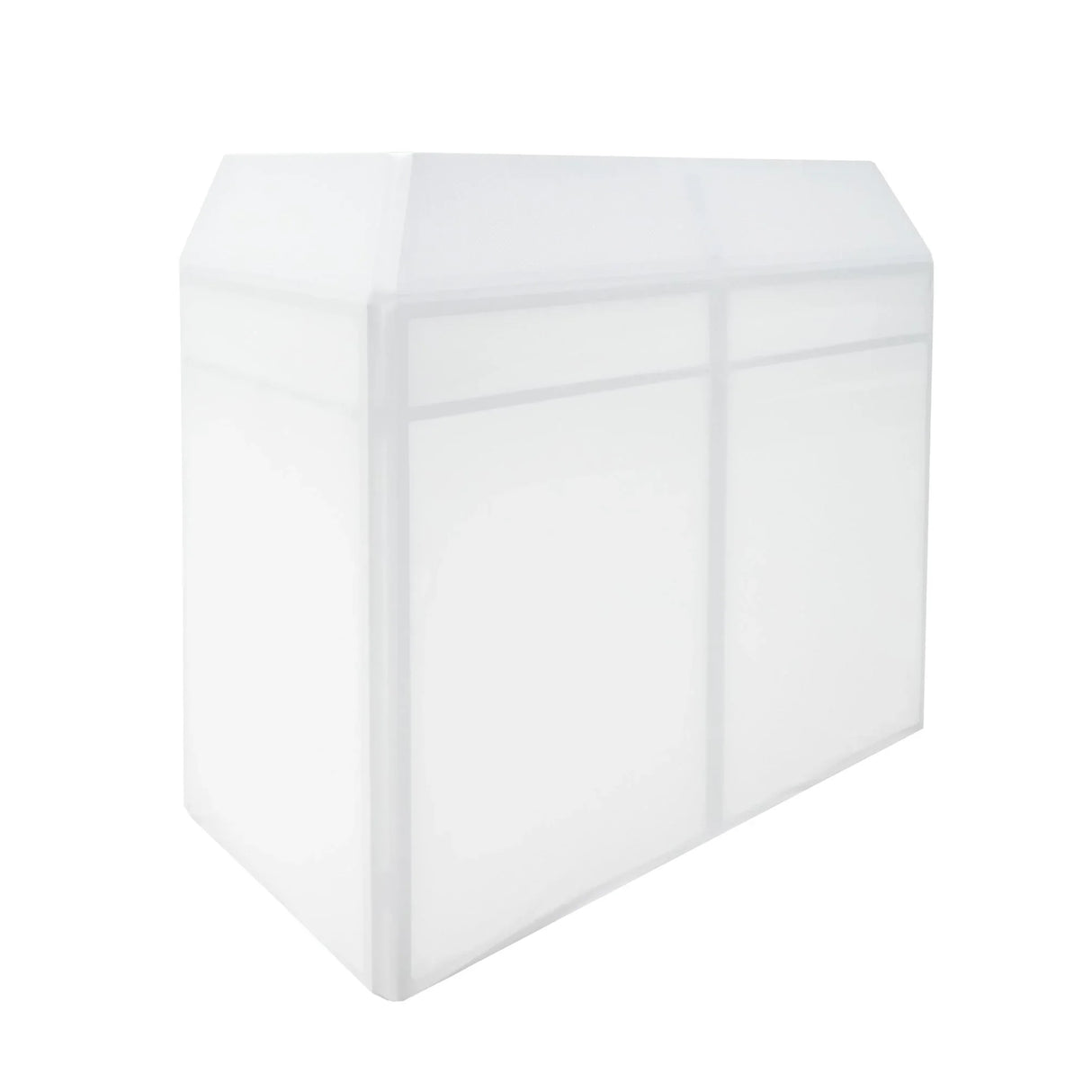 Sleek white DJ Disco Booth Pro with a modern design, featuring a smooth, glossy finish and a spacious setup for equipment