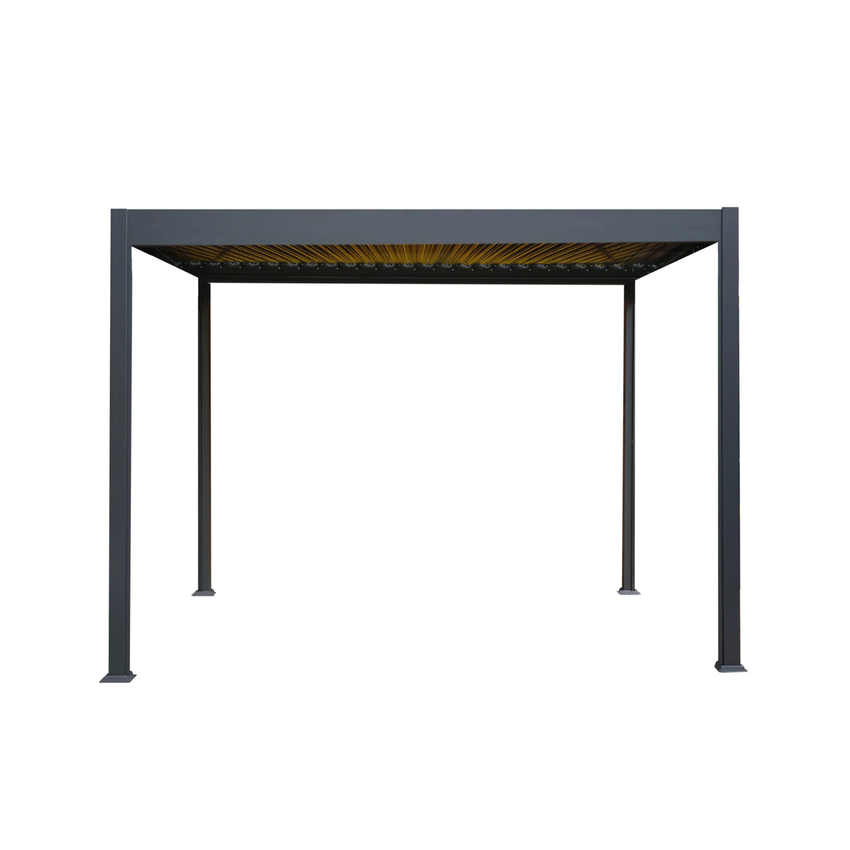 Anthracite aluminum pergola measuring 3m x 3m, featuring a sleek design with integrated LED lights and a sturdy frame