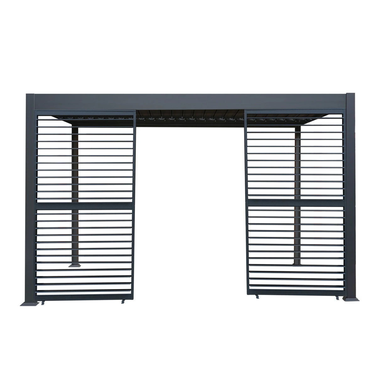 Anthracite aluminum pergola shutter panel, 123cm wide, featuring sleek horizontal slats and a modern design for outdoor spaces