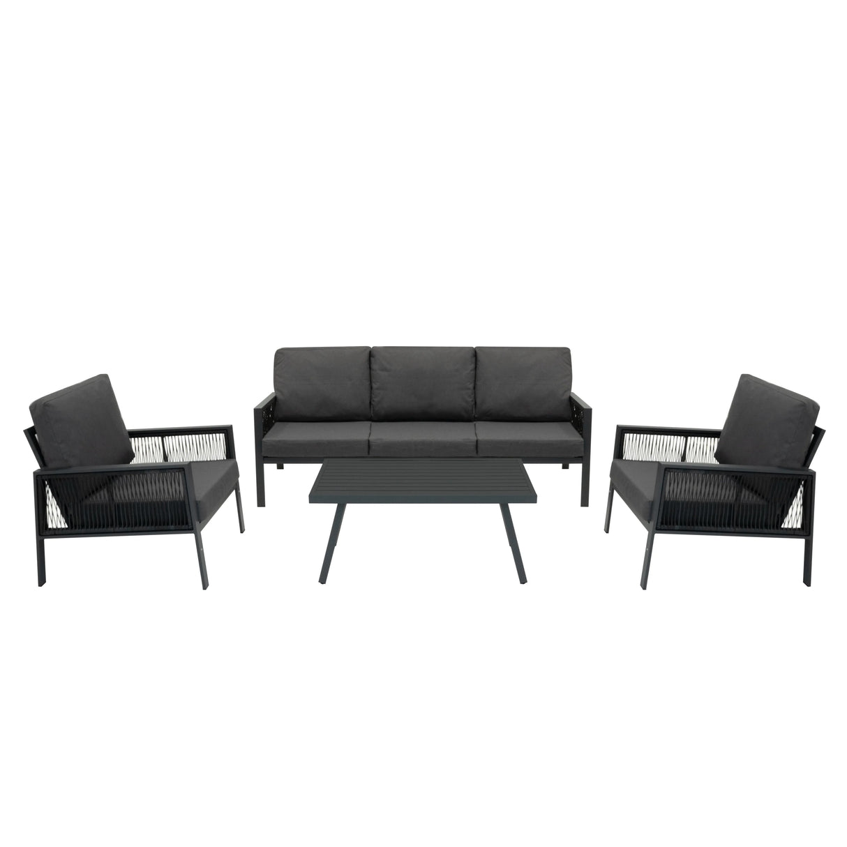 Aluminium 4 piece sofa set in anthracite grey featuring sleek lines, comfortable cushions, and a modern design, perfect for outdoor spaces