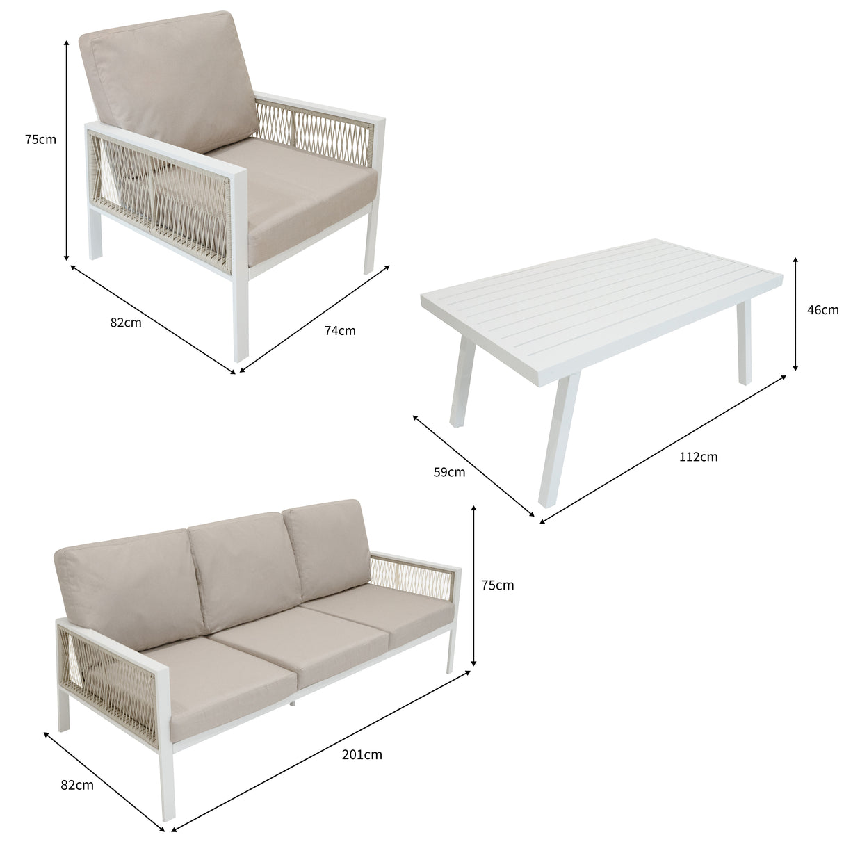 Aluminium 4 Piece Sofa Set - White
