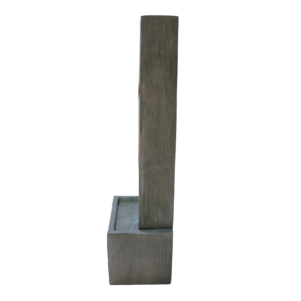 Sleek, modern electric water feature with a tall, textured gray column and a rectangular base, creating a calming waterfall effect