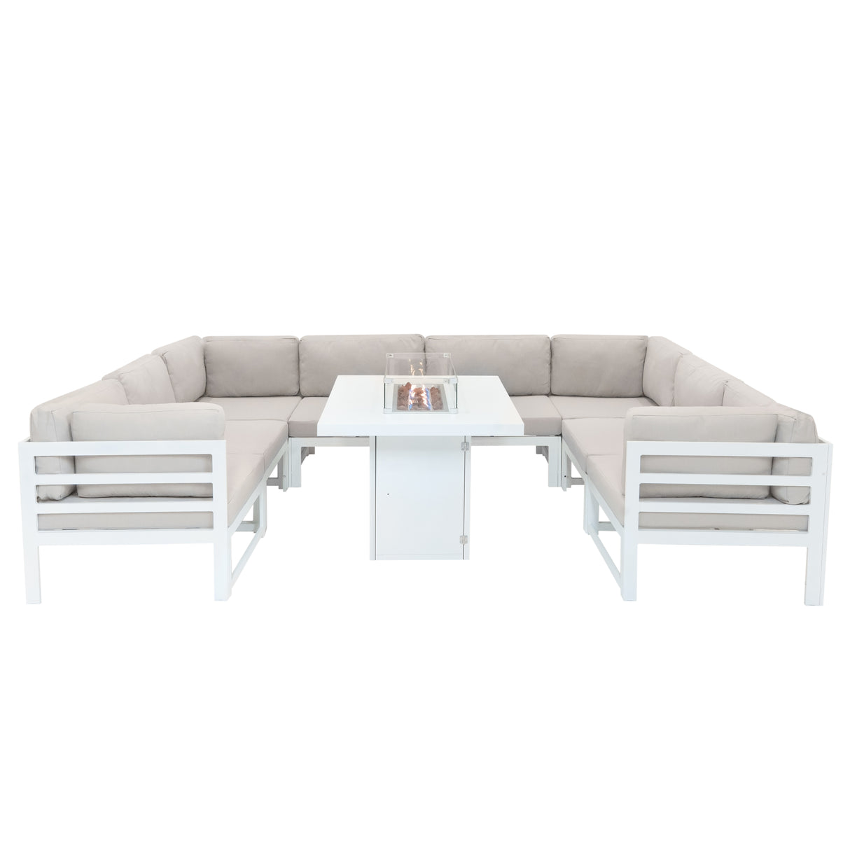 Modular Garden Furniture Set With Fire Pit - White