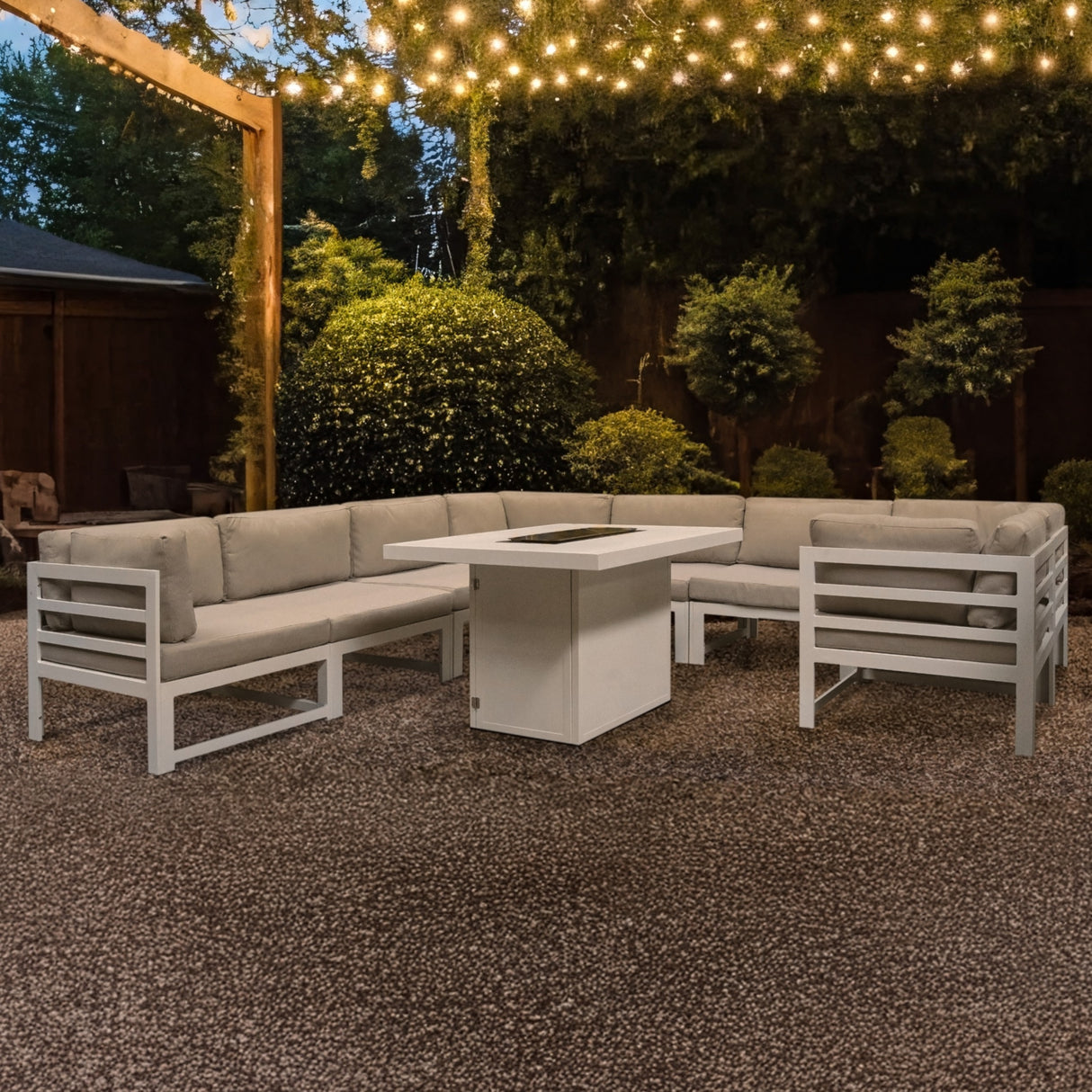 Modular Garden Furniture Set With Fire Pit - White