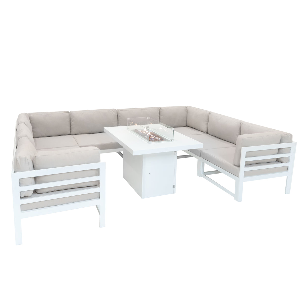 Modular Garden Furniture Set With Fire Pit - White