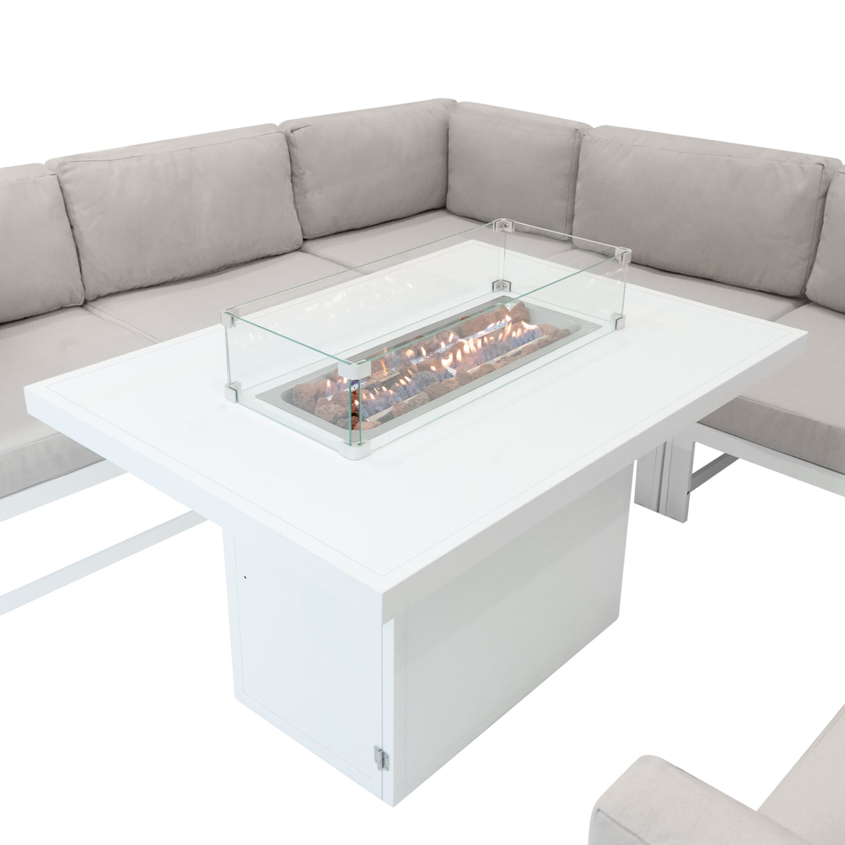 Modular Garden Furniture Set With Fire Pit - White