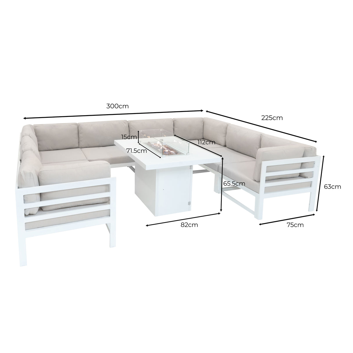 Modular Garden Furniture Set With Fire Pit - White