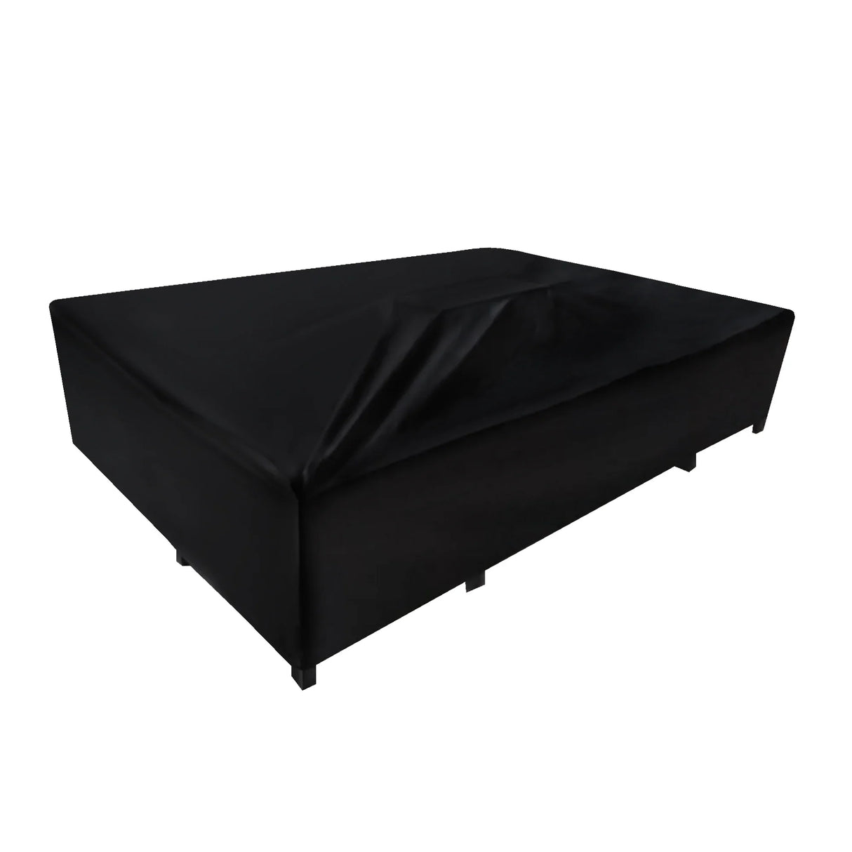 Black protective cover for a modular garden furniture set, designed to shield against weather elements and dirt