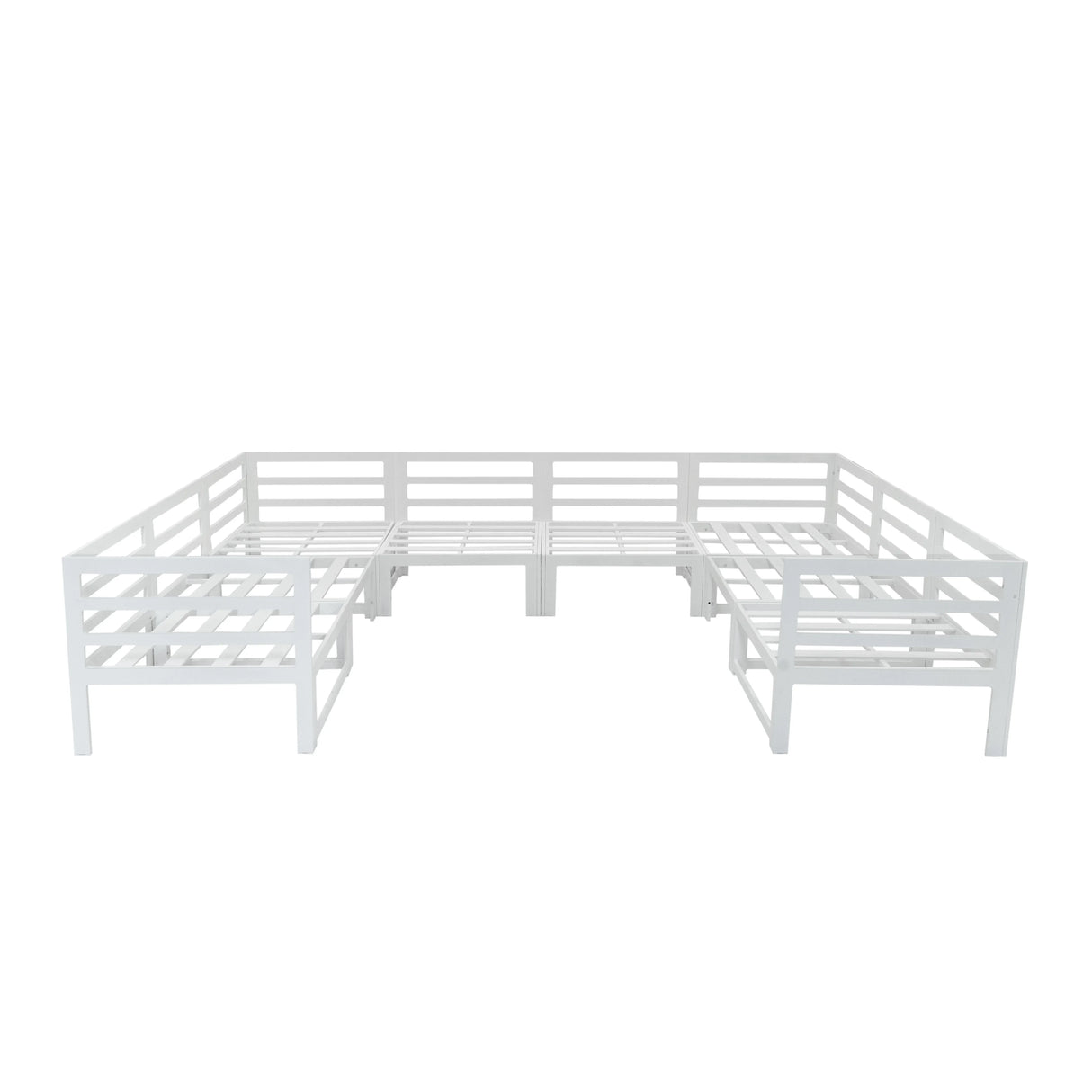 Modular garden furniture set in white, featuring a spacious design with slatted texture, ideal for outdoor lounging and entertaining