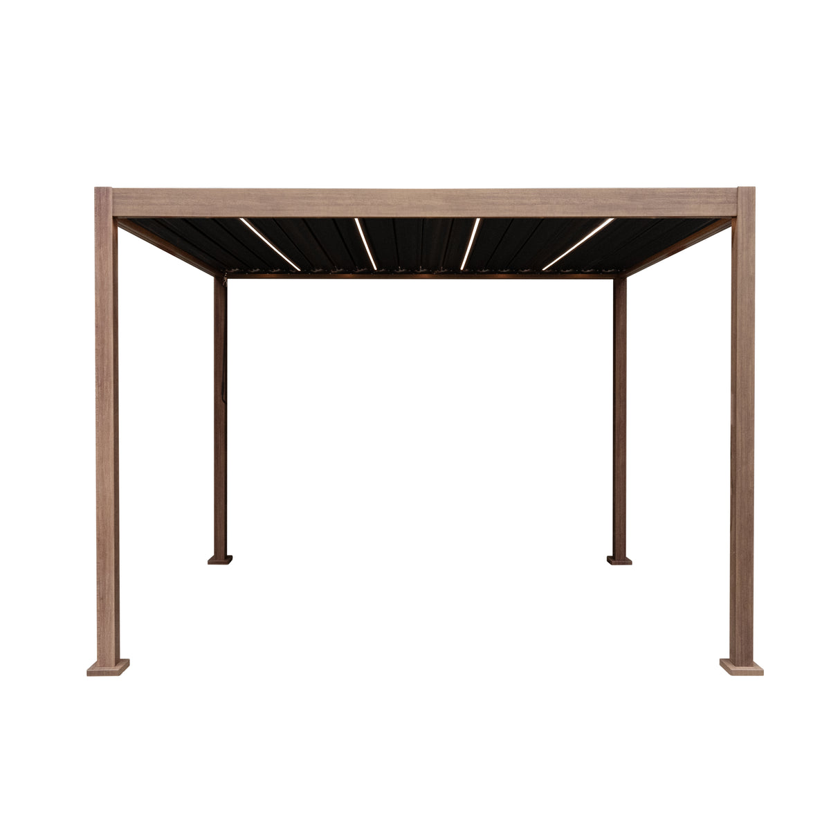 Wood Effect Aluminium Pergola with LED Lights - 3m x 3m