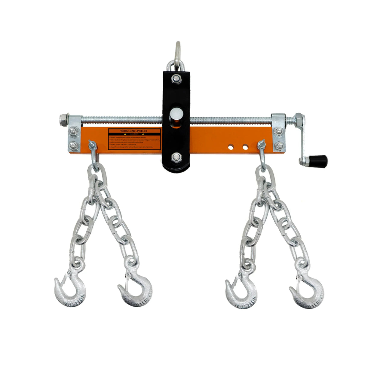 Heavy-duty load leveller with adjustable arms, featuring three metal hooks and a durable orange and black finish for lifting tasks