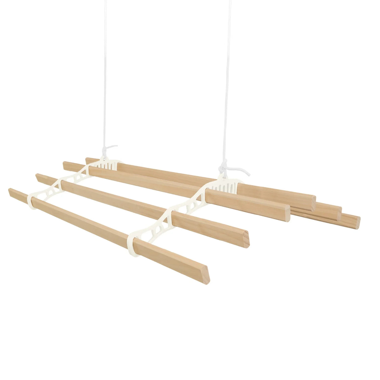 Ceiling pulley clothing airer in ivory with wooden drying rods, designed for efficient space-saving laundry drying at 1.8m