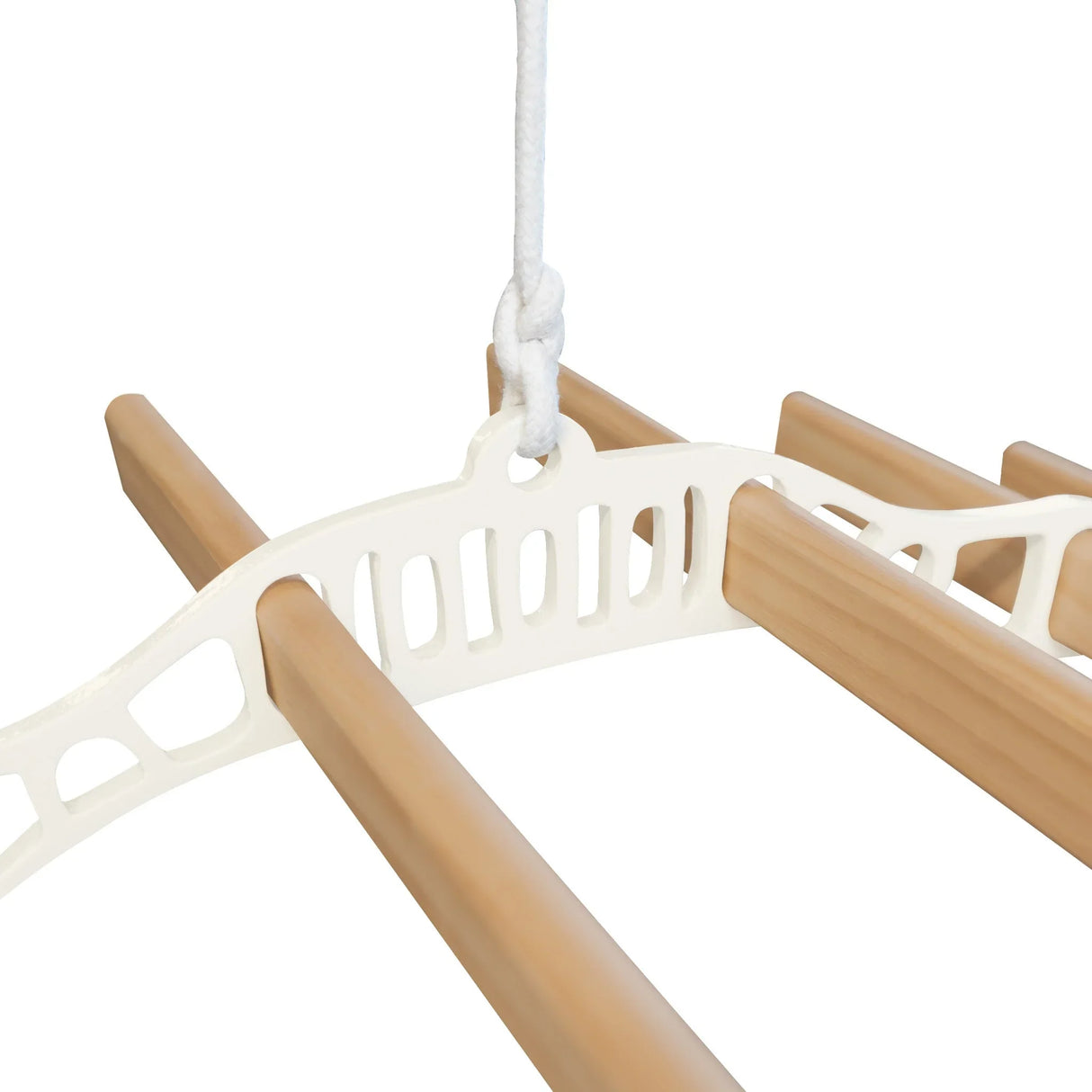 Ivory ceiling pulley clothing airer with wooden drying rods, featuring a sturdy design and smooth texture for efficient drying