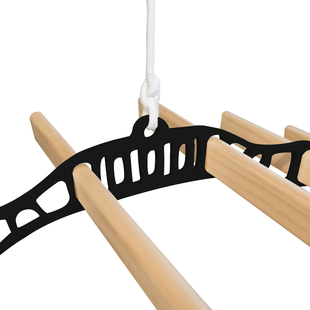 Ceiling pulley clothing airer in black with wooden drying rods, featuring a sturdy design for efficient space-saving laundry drying