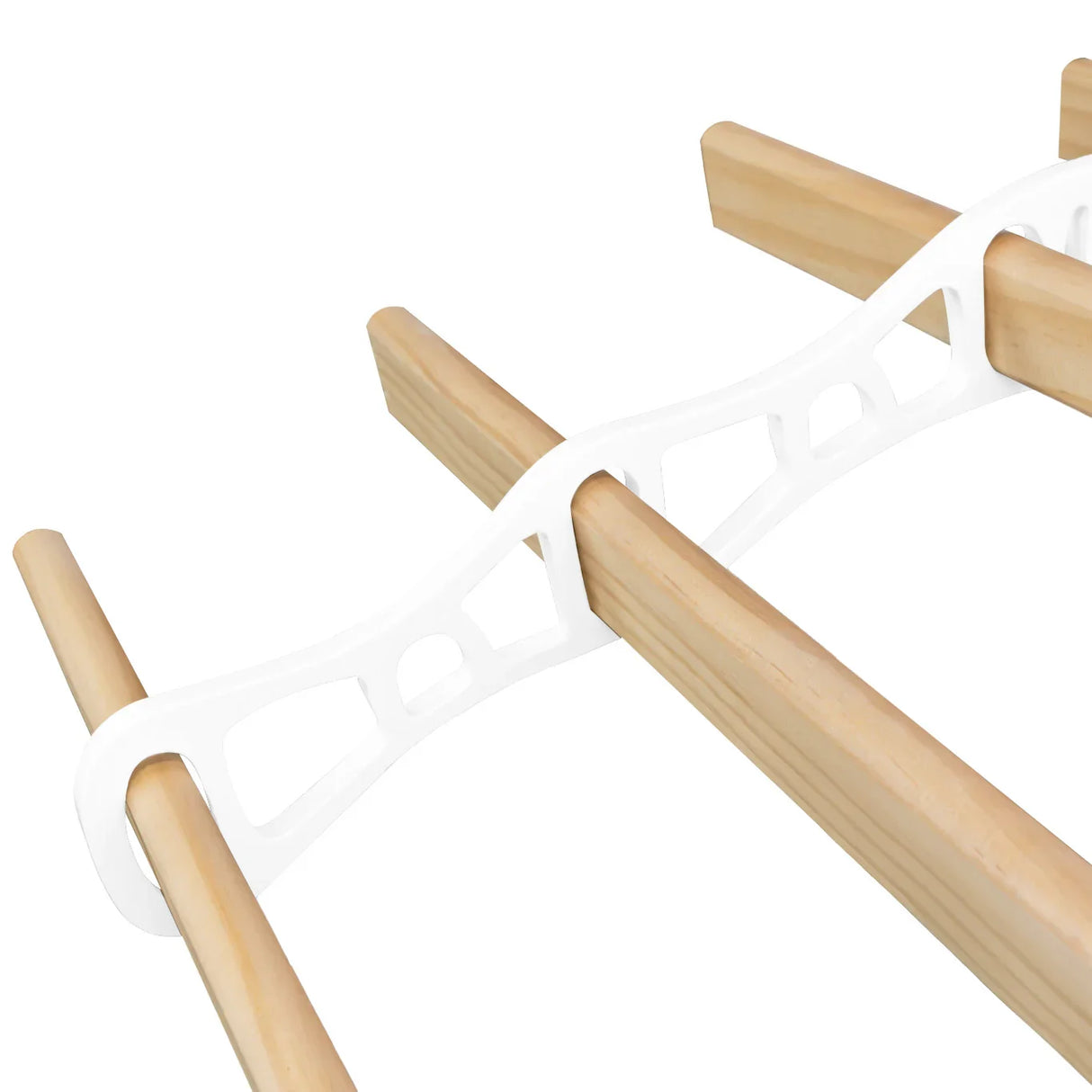 Ceiling pulley clothing airer in white with smooth wooden rods, designed for efficient drying and space-saving laundry solutions
