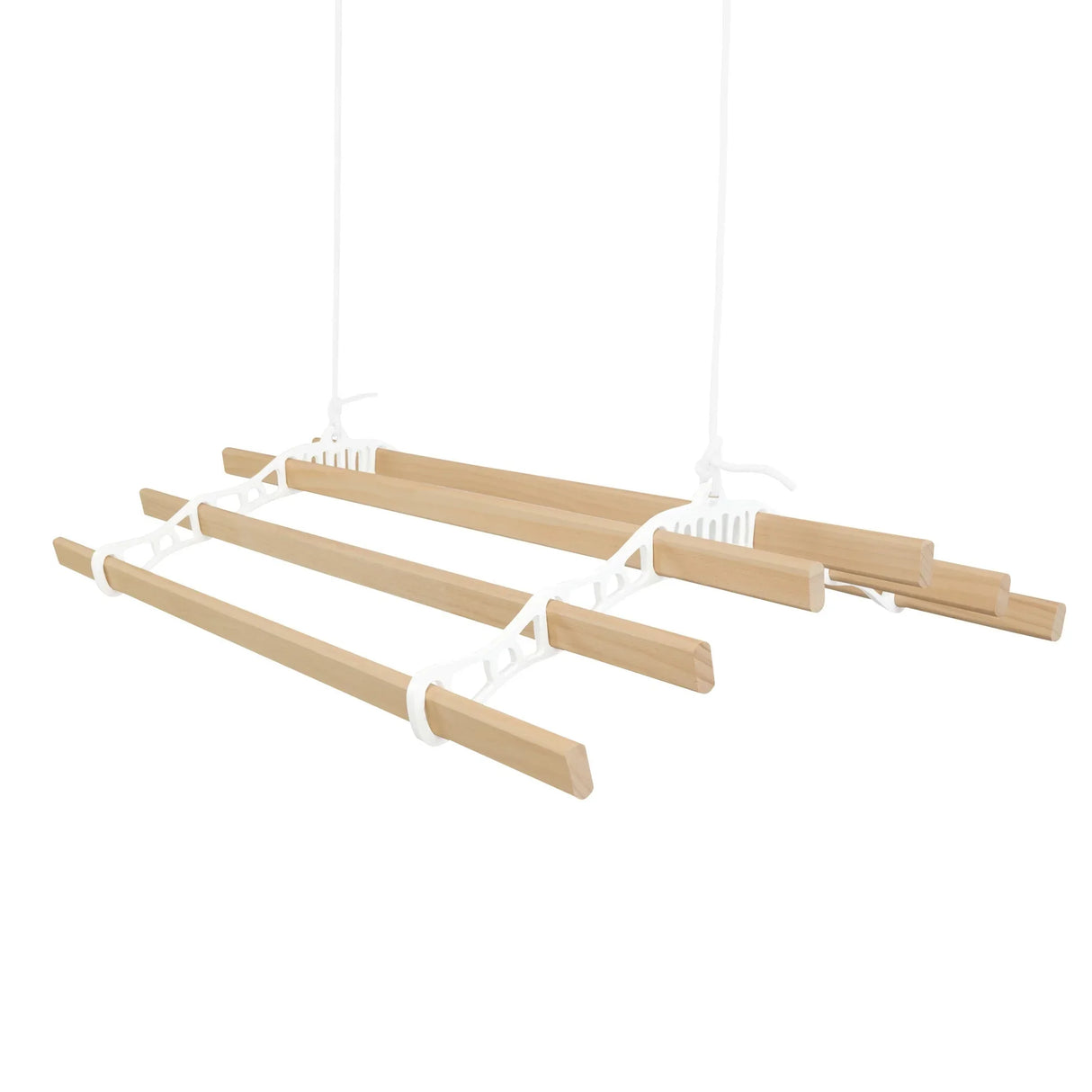 Ceiling pulley clothing airer in white with wooden drying bars, designed for efficient space-saving laundry drying at 0.9m