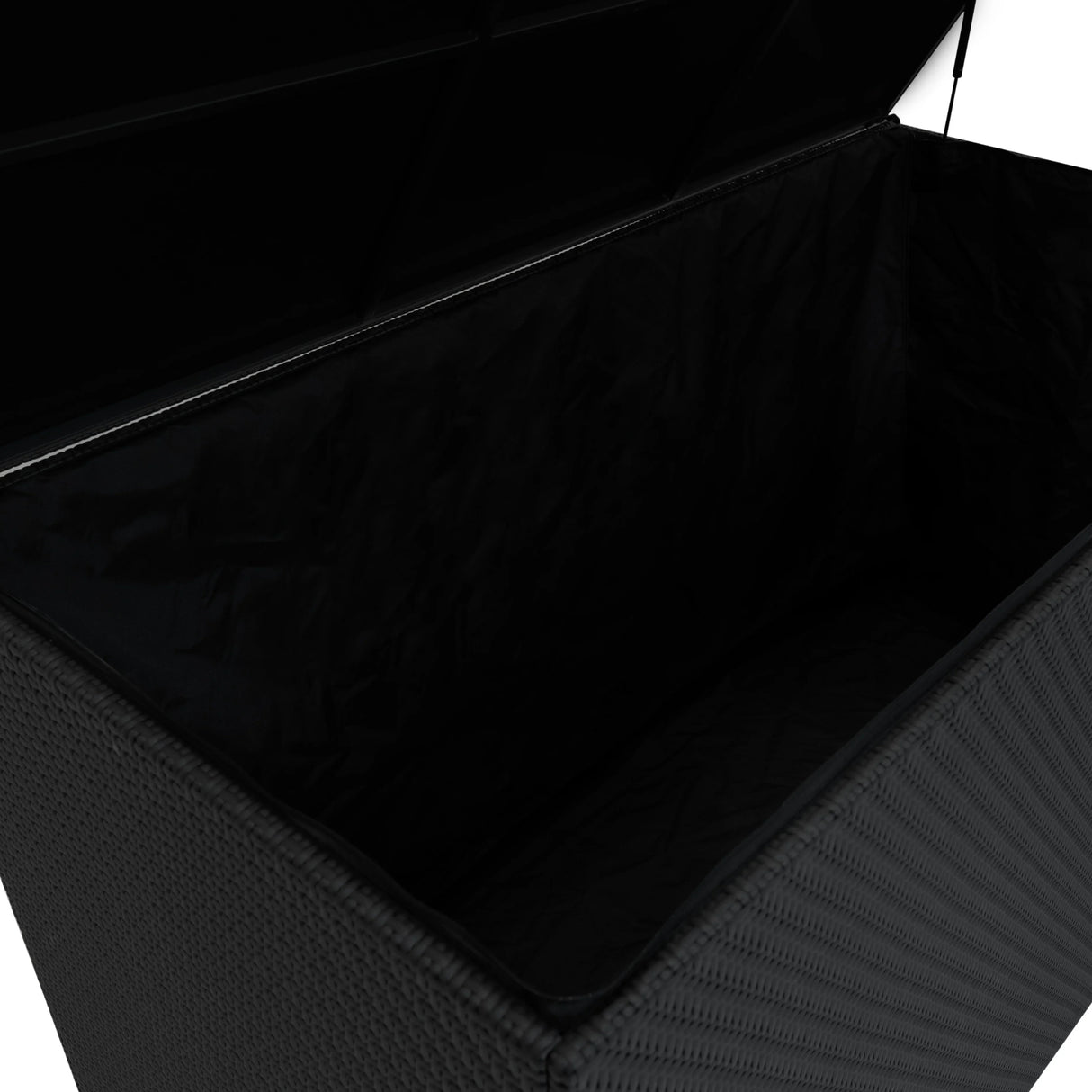 Black rattan storage box with a spacious interior and textured exterior, perfect for organizing and decluttering spaces
