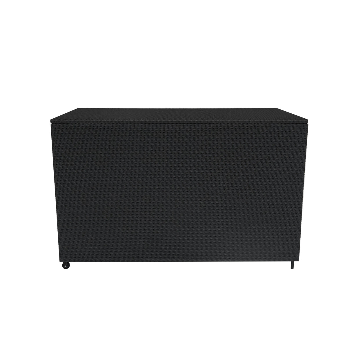 Black rattan storage box with a textured surface, spacious design, and sleek rectangular shape, ideal for organizing items