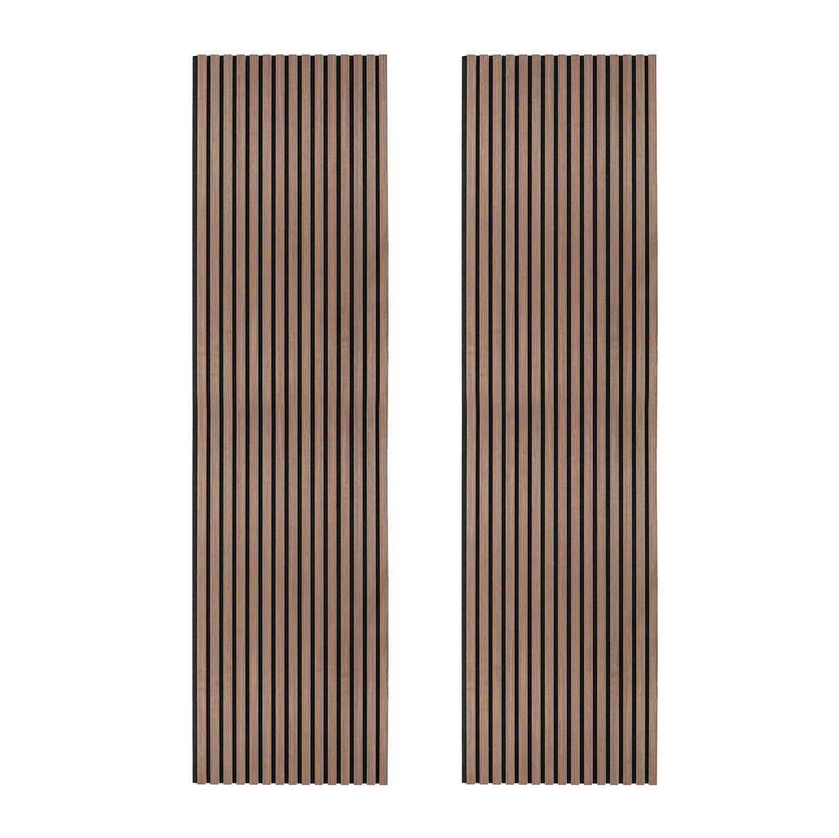 Dark walnut acoustic slat wall panels featuring vertical grooves, enhancing sound absorption and adding a modern aesthetic to any space
