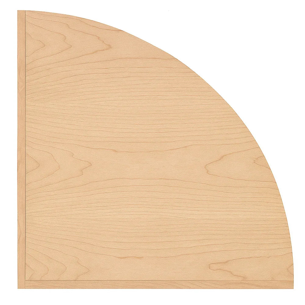 Maple corner counter top with a smooth, light wood grain finish, featuring a rounded edge and clean lines, ideal for retail spaces
