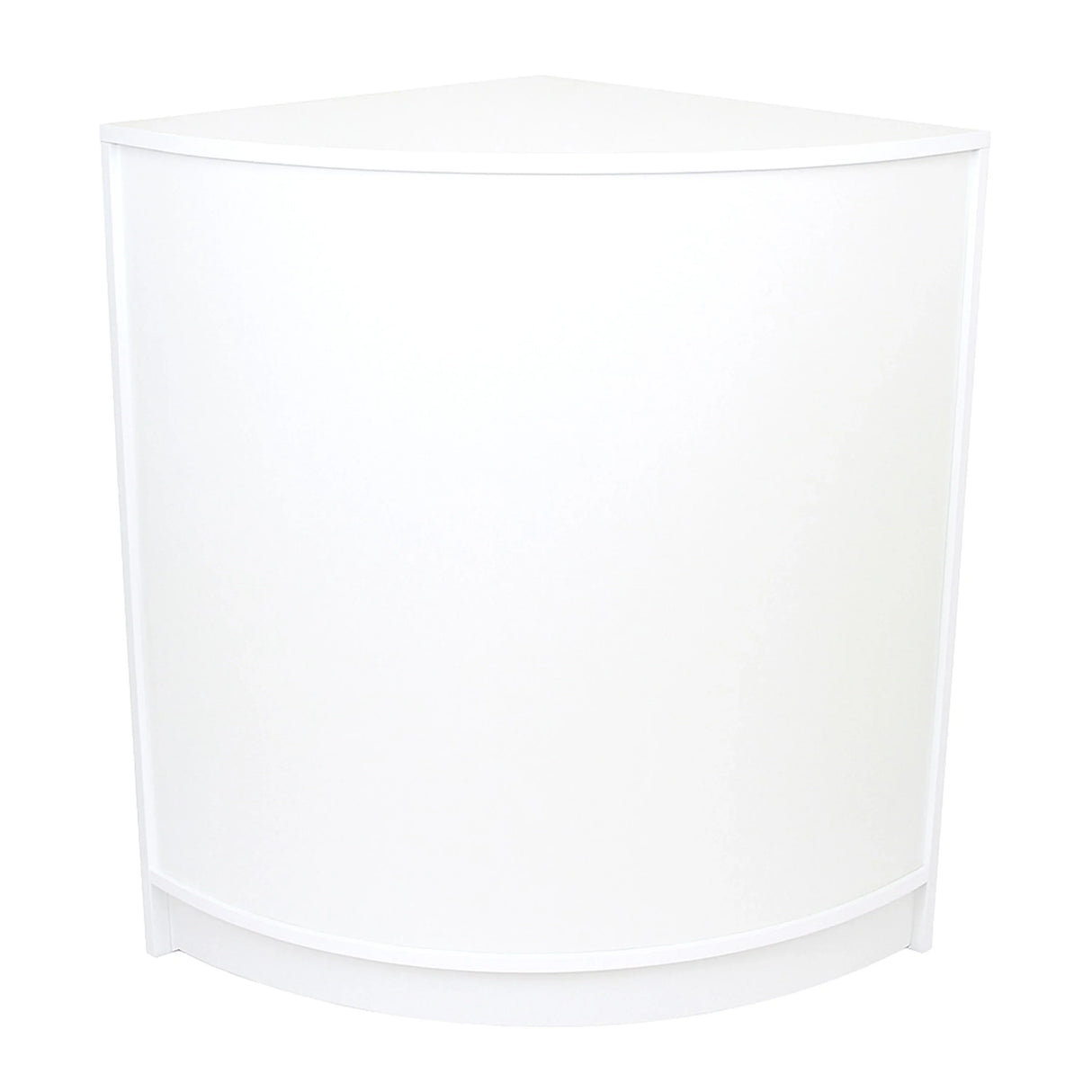 Stylish white retail shop corner counter CM60 with a sleek curved design, perfect for maximizing space in any store setting