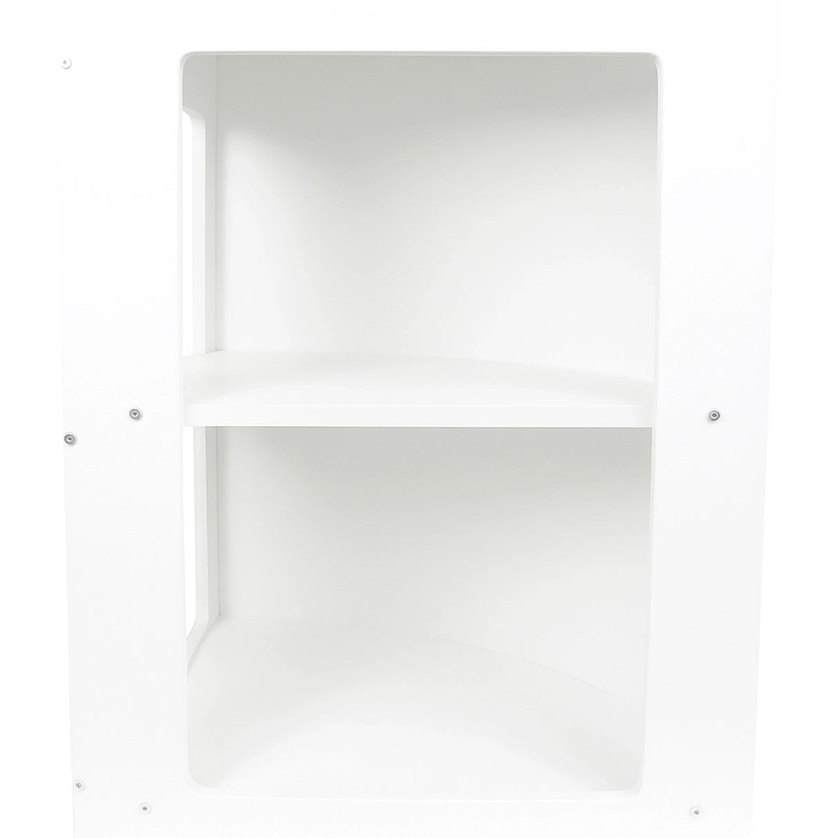 White retail shop corner counter CM60 featuring two spacious shelves and a sleek, modern design for optimal display and storage