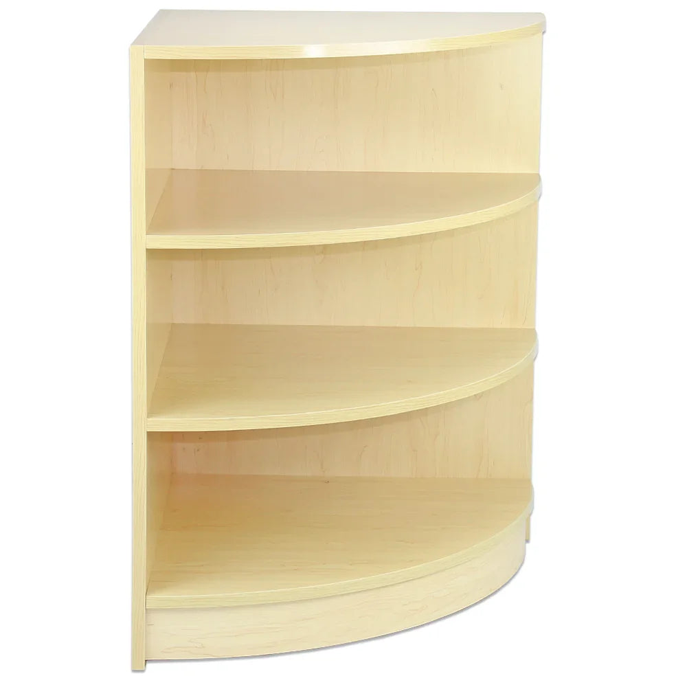 Retail Shop Corner Counter LM60 in light maple finish, featuring four curved shelves for stylish display and storage solutions