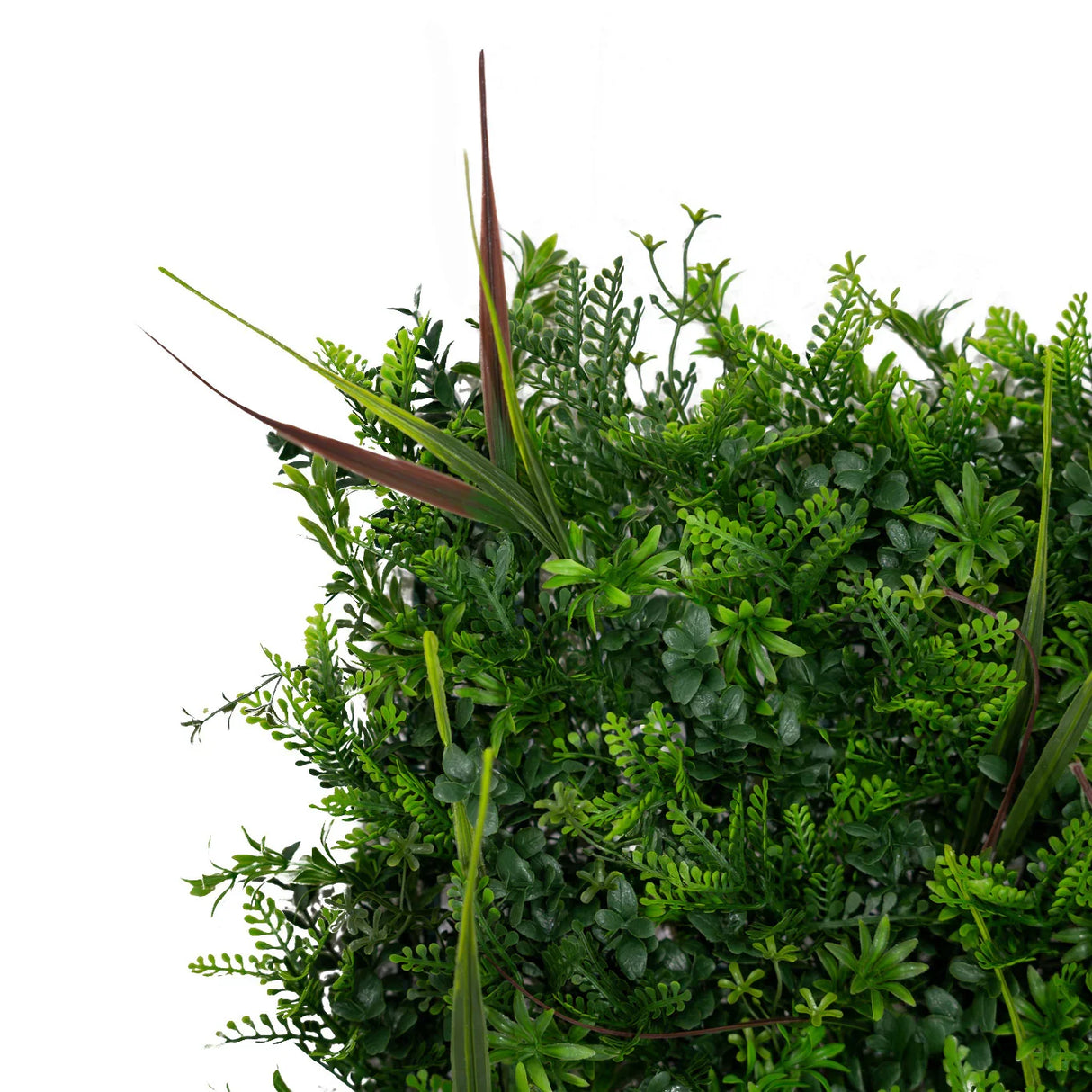 Lush green Alina artificial wall tile featuring various textures and shades of foliage, perfect for indoor or outdoor decor