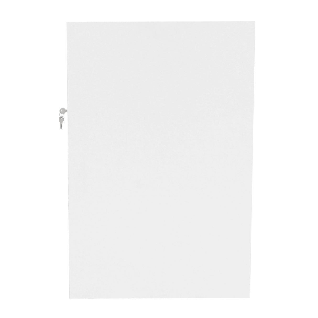 Sleek white LED retail shop counter B1500 with a smooth finish and a key lock for secure storage, ideal for modern displays