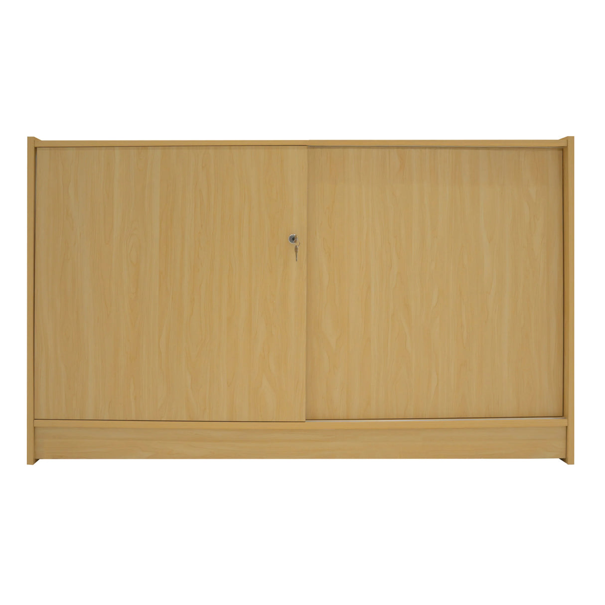 LED retail shop counter C1500 in maple finish, featuring a sleek design with sliding doors and a smooth wood texture