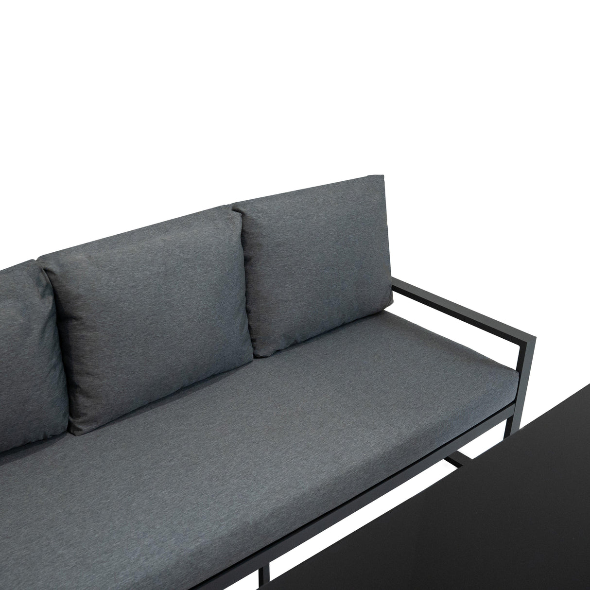 Aluminium corner sofa set in anthracite grey with plush cushions, sleek metal frame, and modern design, perfect for outdoor spaces
