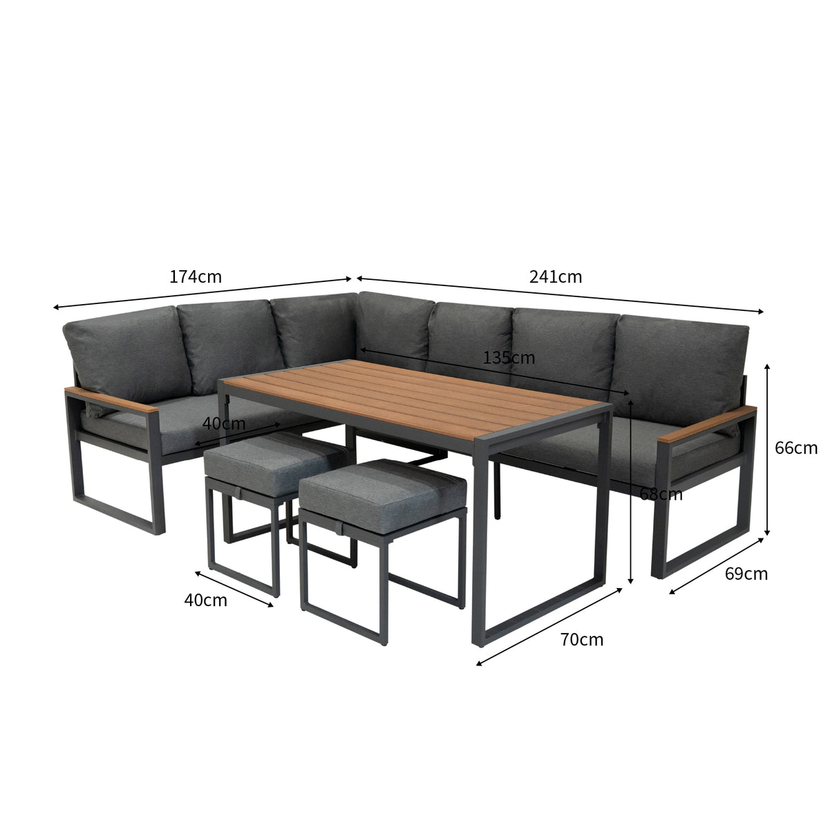Aluminium Corner Sofa Set - Wood Effect