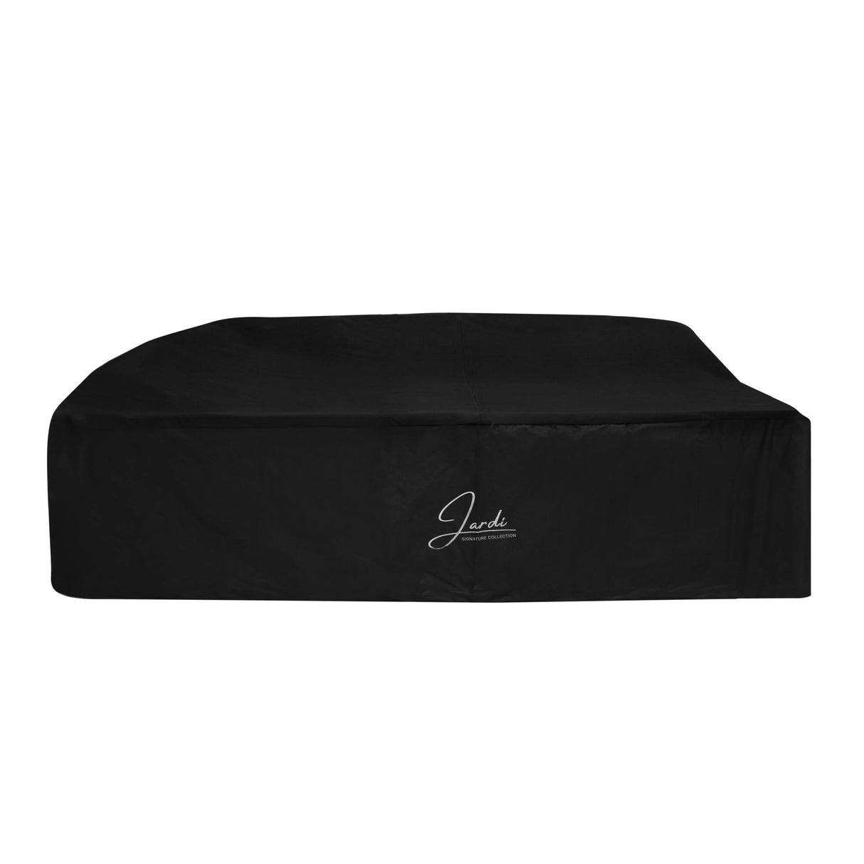 Aluminium corner sofa set cover in black, featuring a sleek, durable design with a wood effect, perfect for outdoor protection