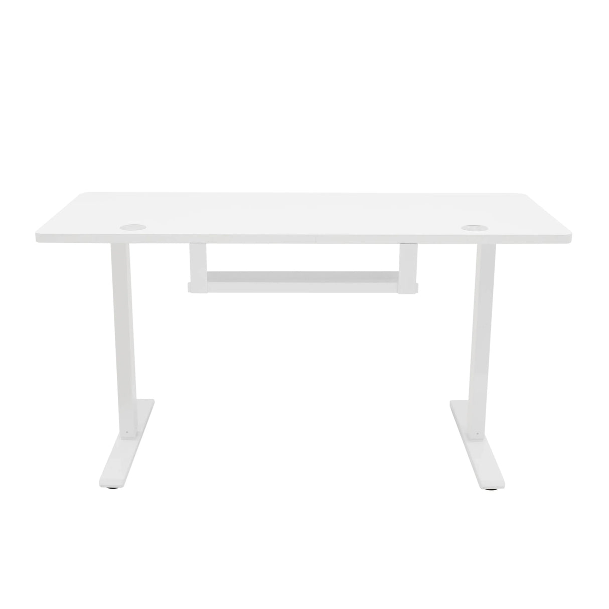 Electric standing desk in sleek white finish, featuring a spacious 120cm x 60cm top and integrated drawer for storage