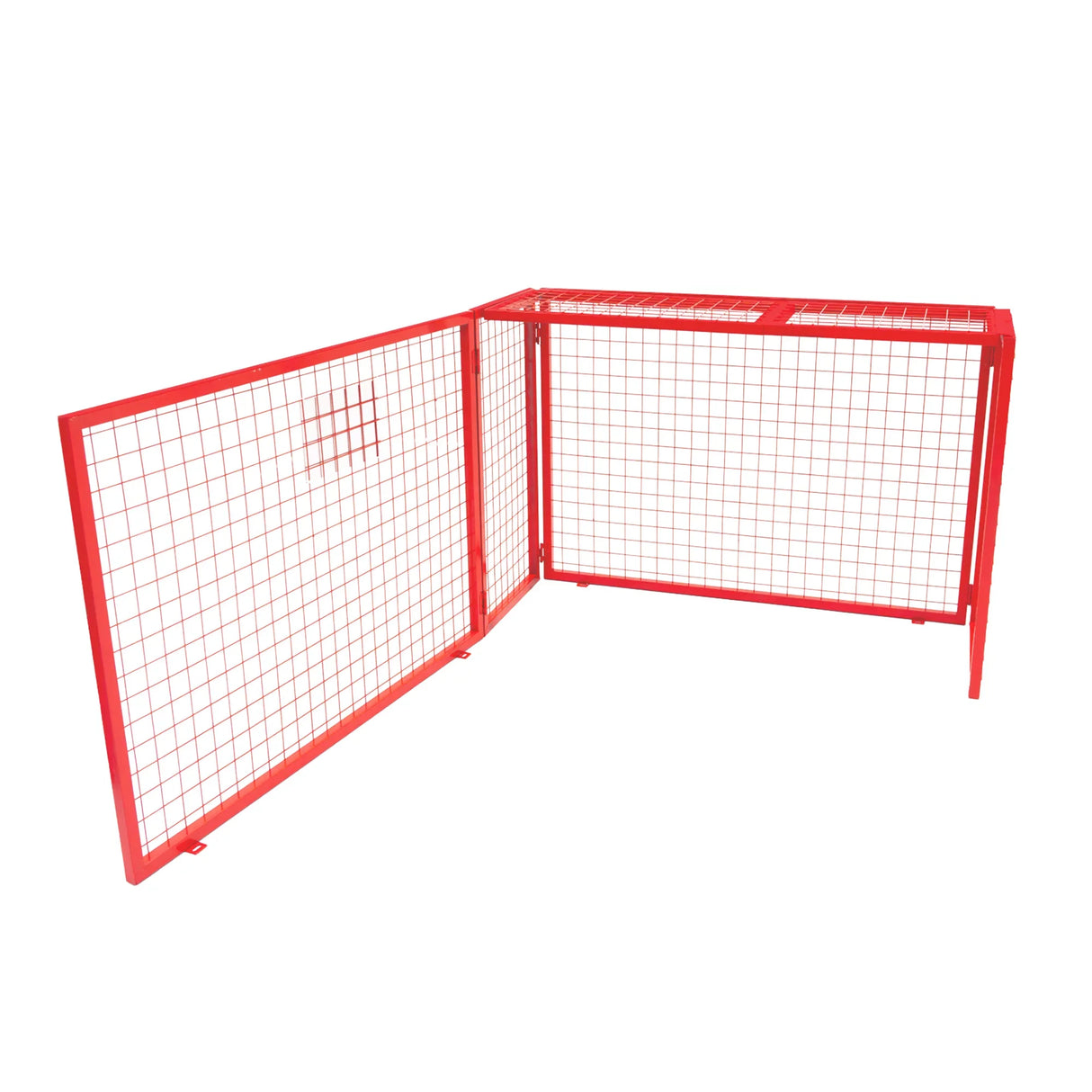 Collapsible red mesh cage for gas bottles, measuring 100cm x 140cm x 50cm, featuring a sturdy grid design for secure storage