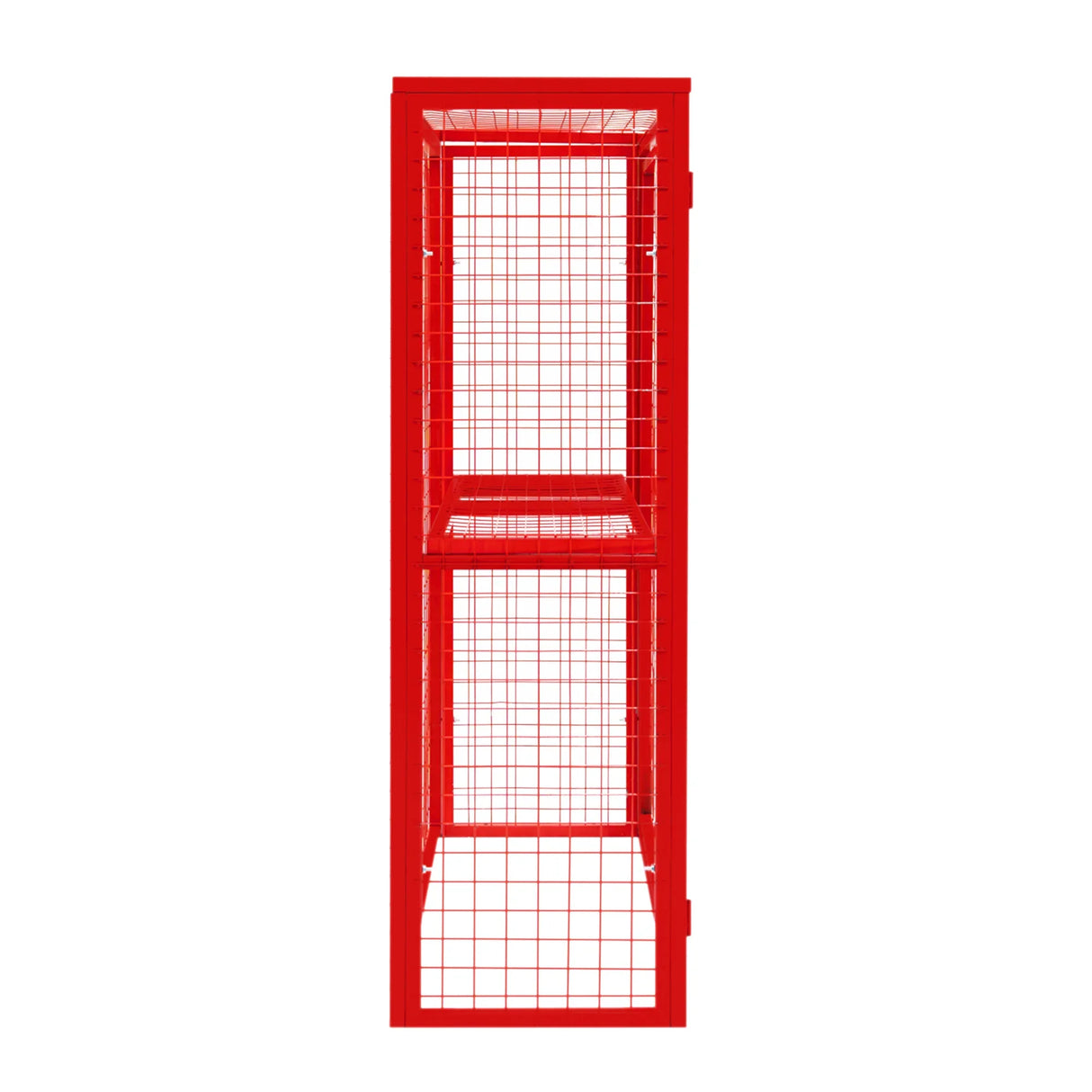 Red collapsible mesh cage for gas bottles, measuring 181cm x 116cm x 57cm, featuring a sturdy wire frame and bright finish