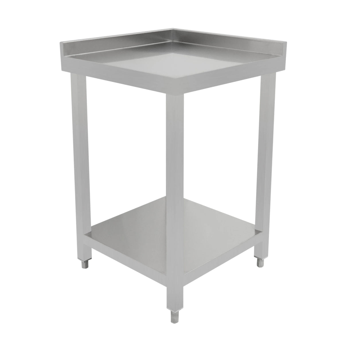 Sleek stainless steel modular cocktail bar corner unit with a smooth top surface and sturdy legs, ideal for home or commercial use