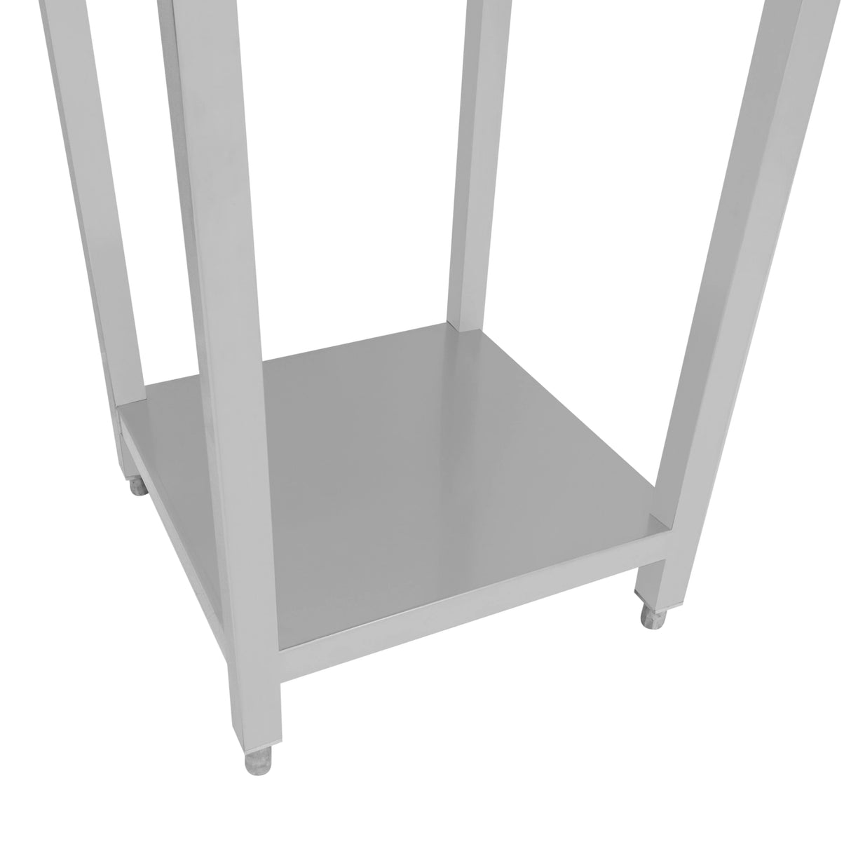 Sleek silver modular cocktail bar corner unit featuring a sturdy metal frame and a spacious, smooth top surface for drinks and decor