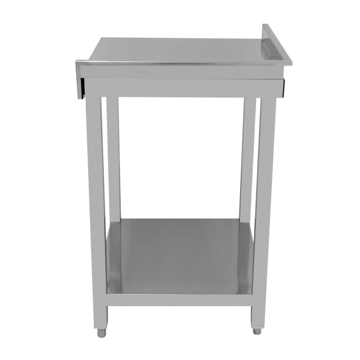 Sleek modular cocktail bar corner unit in stainless steel, featuring a minimalist design with a spacious top and lower shelf for storage