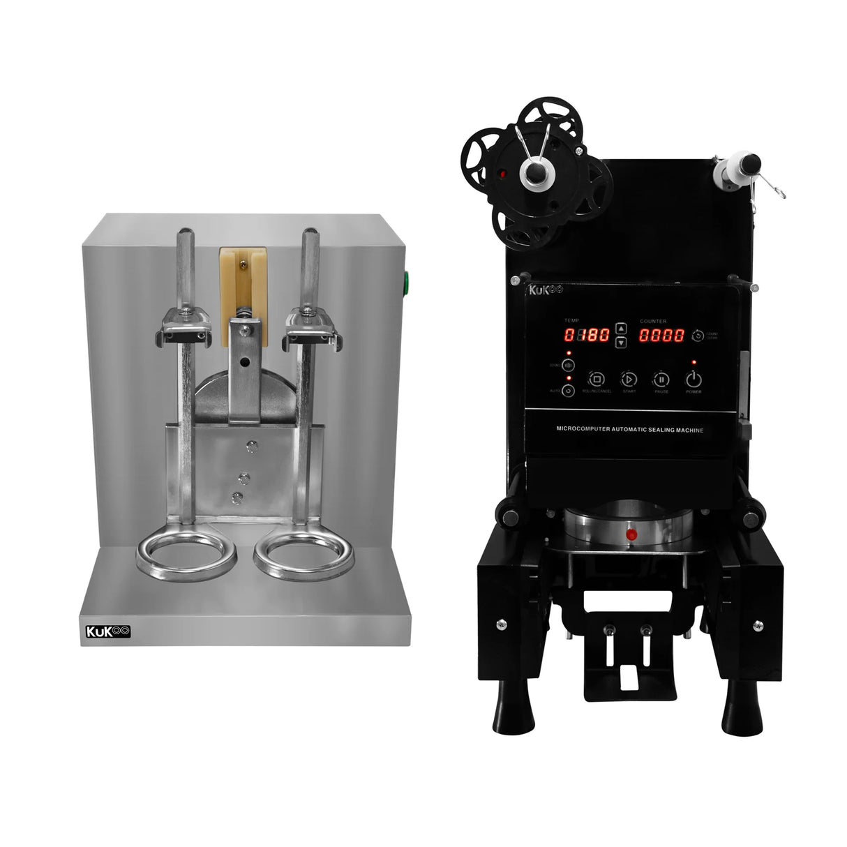 Complete Bubble Tea Workstation with stainless steel dual cup holder and digital display for precise brewing and sealing