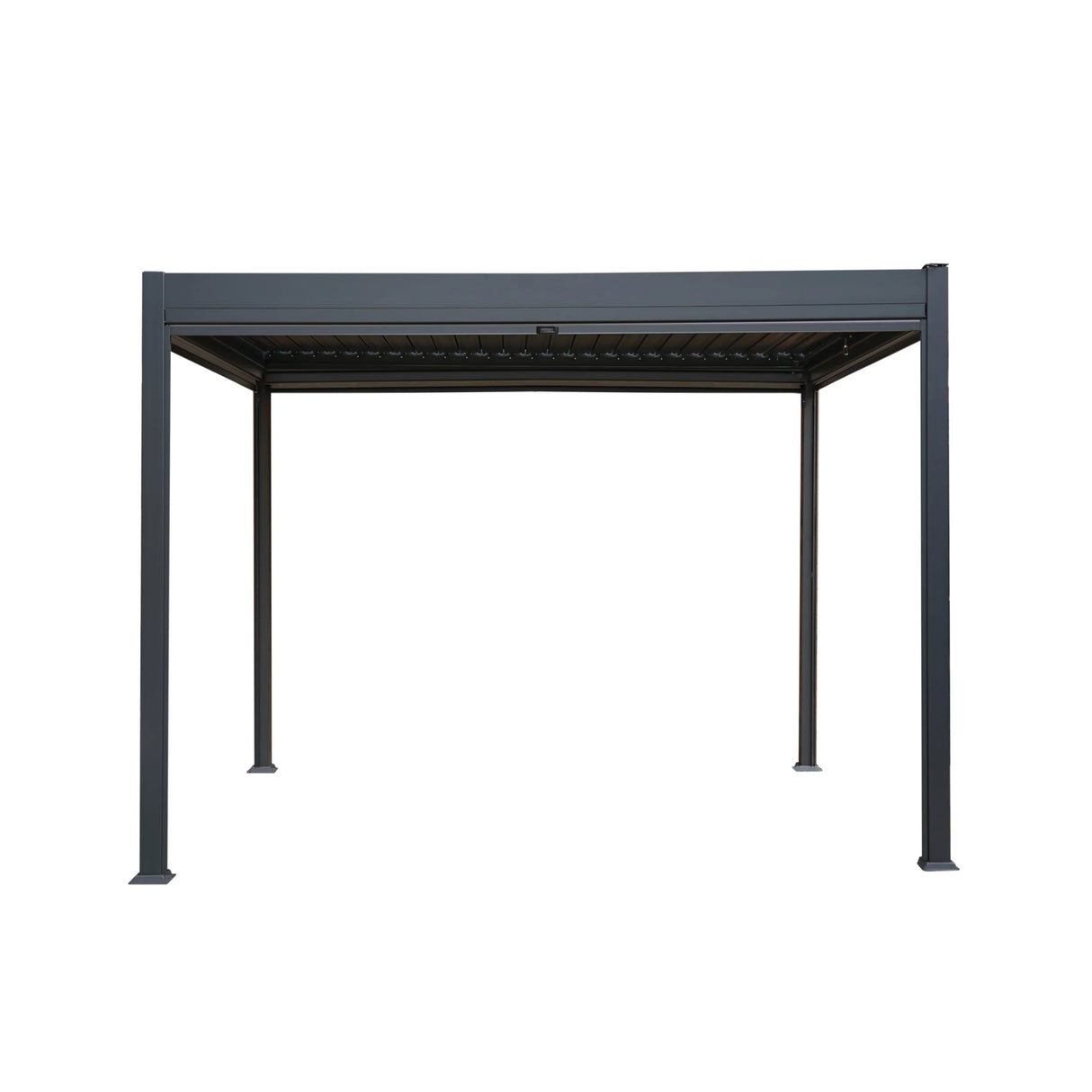 Aluminium pergola in anthracite color, featuring a sleek, modern design with adjustable blinds, measuring 3m x 3m